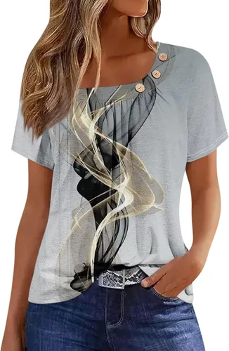 Miniatura 12 de Camisetas de manga corta con cuello cuadrado para mujer, blusas de trabajo informales de verano, tallas S-3XL