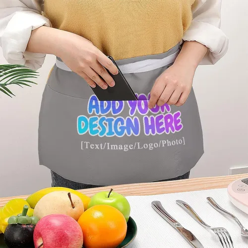 Miniatura 286 de AXKEUDO Delantal personalizado con bolsillos, delantales de cintura para camarera para cocinar en casa, restaurante, servir trabajo