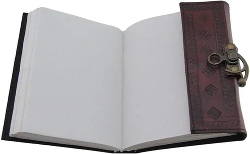 Miniatura 3 de AzureGreen, Cuaderno liso 120 páginas de cuero con piedras (el color puede variar) con broche, marrón