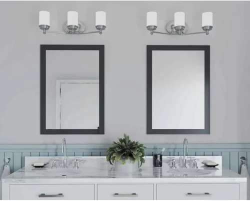 Miniatura 2 de Progress Lighting Glide Collection - Lámpara de tocador de baño con 3 luces de cristal de ópalo grabado en níquel cepillado