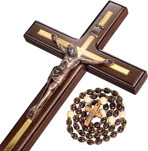 Asterom Crucifijo Cruz de Pared - Cruz de Madera Hecha a Mano Decoración de Pared - Crucifijo Católico - 12 Pulgadas