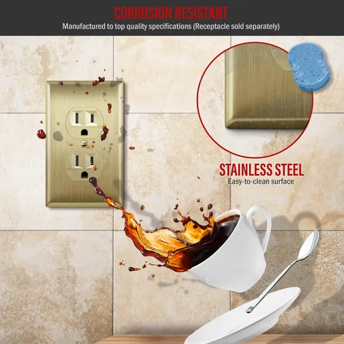 Miniatura 4 de ENERLITES Placa de pared de metal para tomacorriente receptáculo dúplex, cubierta de salida de acero inoxidable, resistente a la corrosión