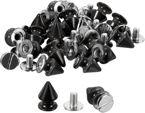 uxcell 50 juegos de remaches de espiga cono, 0.315 x 0.472 in con rosca trasera para árbol y picos para manualidades de cuero, ropa, zapatos, Negro