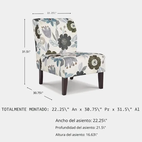Miniatura 3 de Signature Design by Ashley Triptis Silla de Acento Floral sin Brazos con Cojines Adheridos, Tapicería de Tela, Patas de Madera, Altura del Asiento
