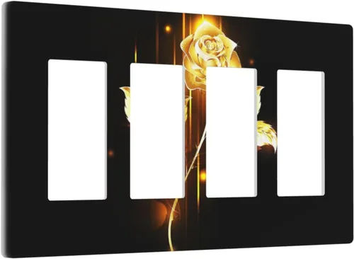 Miniatura 474 de Cubiertas de placa de pared de 3 gang con interruptor de luz de triple palanca, en negro y dorado con esplendor de oro rosa, estampado floral