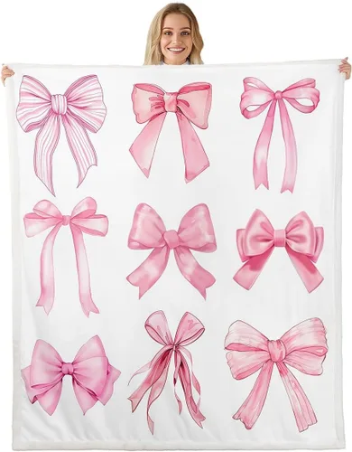 Miniatura 22 de Erosebridal Black Pink Bow Fleece Throw Blanket 40"x50" - Ultra-Soft for Couch Sofa Bed,Kawaii Cool Bowknot Sherpa Blanket,Princess Style Fuzzy