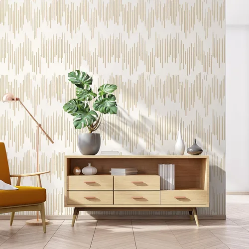 Miniatura 7 de WENMER Papel tapiz a rayas beige, papel tapiz geométrico para despegar y pegar, papel de contacto dorado de 17.7 x 118 pulgadas, papel de pared