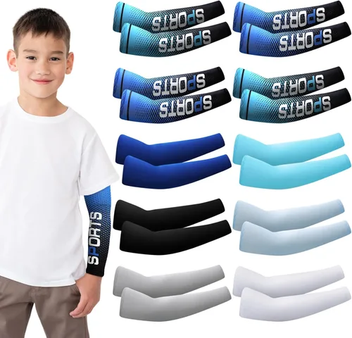 Miniatura 11 de Xuhal 10 pares de mangas de brazo para niños, jóvenes, baloncesto, fútbol, béisbol, protección UV, protección solar, compresión deportiva, cubierta