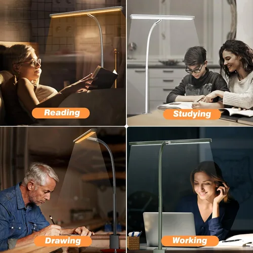Miniatura 5 de Airlonv Lámpara de escritorio LED para oficina y hogar, luz de escritorio que cuida los ojos con atenuación continua, cuello de cisne flexible Gris