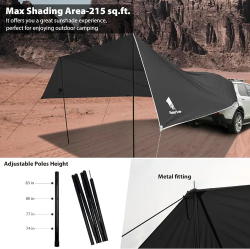 Miniatura 4 de GEERTOP Toldo grande para auto, lona para camping, mochilero, SUV, toldo para camioneta, protección solar impermeable, toldo para vehículo trasero