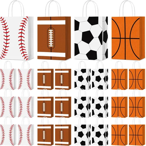 Miniatura 9 de TaoBary 12 bolsas de regalo para fiestas deportivas, fútbol, béisbol, deportes, bolsas de regalo con asas para decoración de fiesta de cumpleaños