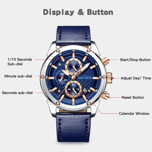 Miniatura 5 de MF MINI FOCUS Reloj de pulsera casual para hombre (multifuncionalimpermeableluminosocalendario) correa de cuero para hombre