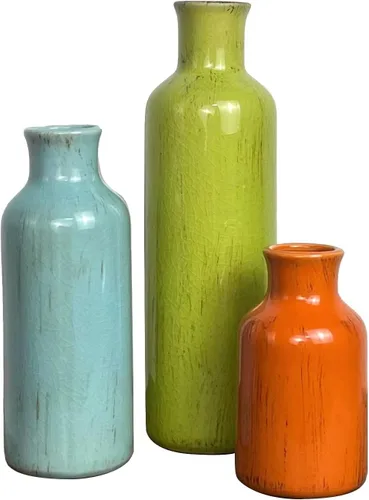 Juego de 3 jarrones de cerámica, florero moderno multicolor, florero rústico de granja para decoración del hogar, pequeño jarrón decorativo