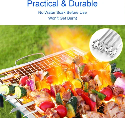 Miniatura 6 de Shish Kabob - Pinchos de kebab, de acero inoxidable de 17.7 pulgadas, reutilizables, palitos planos para barbacoa, para carne, pollo, camarones