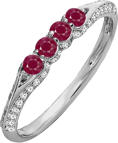Miniatura 12 de Dazzlingrock Collection Anillo de boda redondo de rubí y diamante blanco apilable para mujer en oro