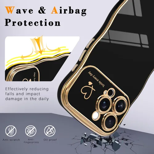 Miniatura 3 de IAIYOXI Funda para iPhone 11 para mujeres y niñas, bonito diseño ondulado con forma rizada, patrón de corazón, protección de cámara elevada, chapado
