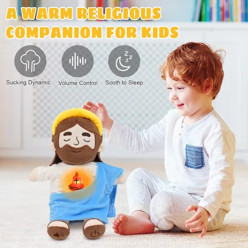 Miniatura 5 de Yelakey Muñeco de Jesús de Peluche Relajante con Luz y Sonido, Muñeco de Jesús Respirante de 15" de Peluche Suave Cristiano Católico Regalo Azul