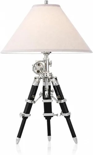 Royal Designer - Lámpara de escritorio náutica cromada, soporte de trípode negro (pantalla de lámpara no incluida), decoración rústica vintage para
