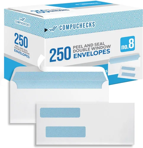 Compuchecks Sobres de doble ventana #8 - Tira de despegar y sellar, sobres de cheques de correo de seguridad para negocios – a prueba de