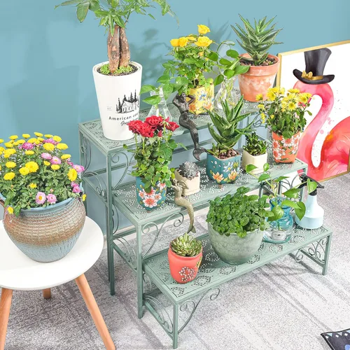 Miniatura 4 de Sungmor Soporte de metal para plantas – Estante de exhibición plegable de 3 niveles – Organizador de almacenamiento de macetas para múltiples