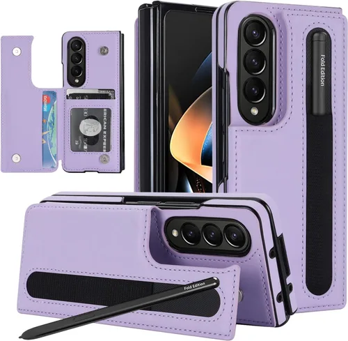 Miniatura 8 de Funda para Samsung Galaxy Z Fold 3 con soporte para bolígrafo S y tarjetero, protector de billetera resistente a prueba de golpes, funda de cuero