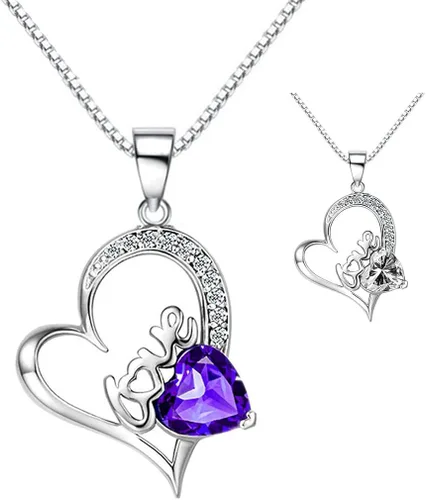 Miniatura 2 de NUIE - Collar con colgante de plata de ley 925 con forma de corazón y cristal rosa para el día de San Valentín cumpleaños regalo