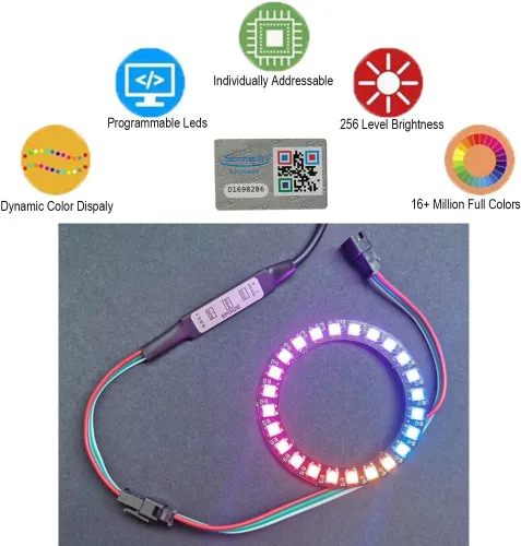Miniatura 2 de Anillo LED WS2812 de 24 bits con cable SM2.54-3P, 24 x WS2812B 5050 RGB LED módulo a todo color DC5V con controladores integrados programables