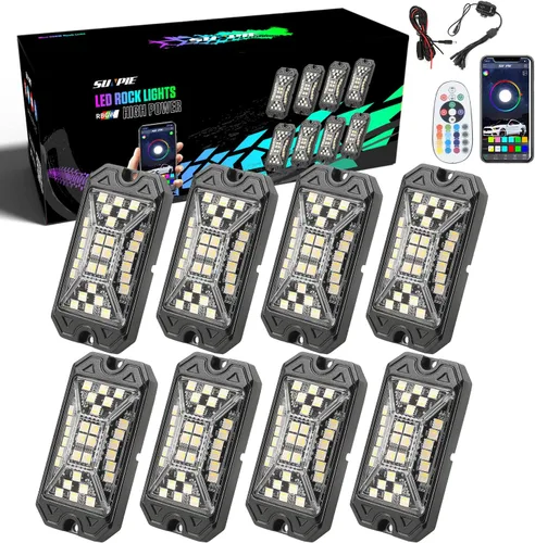 Miniatura 8 de SUNPIE 4 cápsulas RGBW de luces de roca – Ángulo de haz completo, 30 chips de alta potencia, carcasa de aluminio, almohadillas de montaje incluidas
