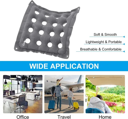 Miniatura 6 de PATIKIL Cojín de asiento inflable, paquete de 2 cojines de asiento de aire portátiles transpirables flocados cuadrados para el hogar, sillas de Gris