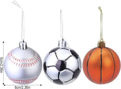 Miniatura 6 de Ochine 6 bolas de Navidad de fútbol de Navidad, temática de pelota de Navidad, fútbol de Navidad, esferas decorativas para colgar en el árbol