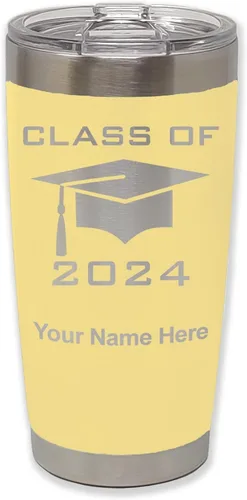 Miniatura 15 de LaserGram Vaso aislado al vacío de 20 onzas, grado de tapa clase de 2024, 2025, 2026, 2027, 2028, grabado personalizado incluido (negro)