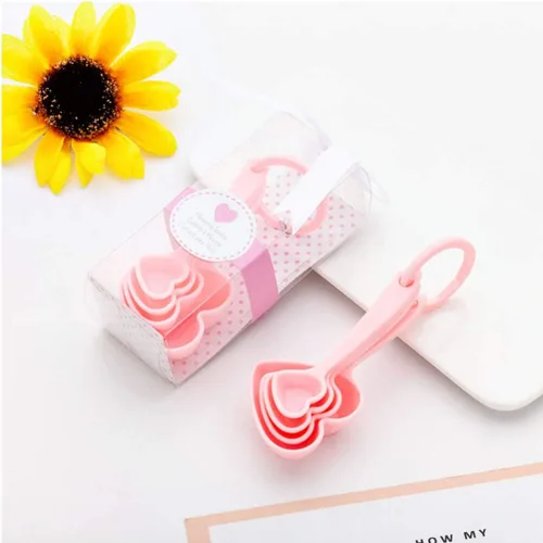 Miniatura 6 de Hemoton Cucharas medidoras de plástico con forma de corazón, cucharadita de postre, cuchara de café, medida seca, vajilla líquida para cocina, Rosado