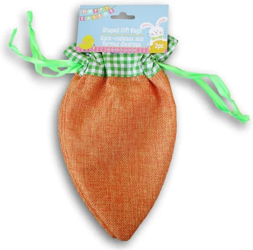 Miniatura 3 de The Spring Shop Bolsas de regalo con cordón en forma de zanahoria de tela de Pascua, 2 unidades, 5 x 9.5 pulgadas