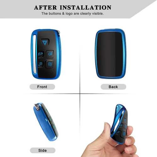 Miniatura 2 de QBUC Funda para llavero LAND ROVER con llavero para Range Rover Evoque Sport Velar Land Rover Discovery Jaguar F-Pace F-Type XE XEL XF XFL XJ Azul
