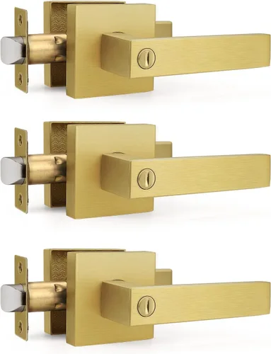 Miniatura 28 de Gobrico 1 paquete de manijas cuadradas de privacidad para puerta en acabado negro mate, manijas interiores sin llave, reversibles para puertas