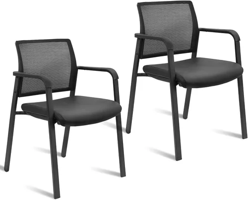 Miniatura 11 de CLATINA Sillas de oficina apilables para recepción de invitados con brazo, silla de sala de espera con respaldo de malla con asiento de tela Negro