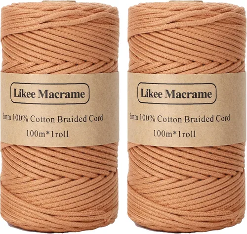 Miniatura 68 de Cordón de Algodón Trenzado 3mm x 109 yardas - Cuerda de Macramé Colorida para Manualidades, Ganchos, Colgantes de Pared - 100% Algodón Natural