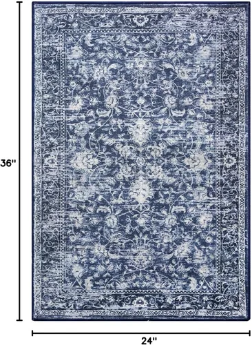 Miniatura 2 de KILOCOCO Alfombra lavable de 2 x 3 para entrada, estampado floral vintage, suave, antideslizante, azul, alfombras de cocina, tapete