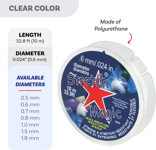 Miniatura 3 de Stretch Magic Hilo elástico para cuentas – Color transparente, 0.6 mm de diámetro, 10 metros (32 pies) - Fácil de anudar, hilo fuerte y elástico