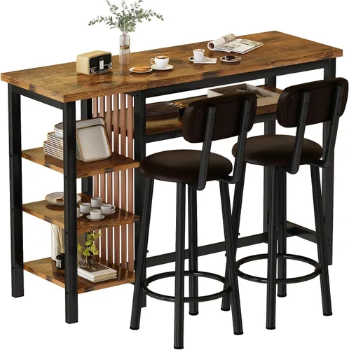 Recaceik Juego de mesa de comedor de 3 piezas, mesa de bar moderna y taburetes para 2, juego de mesa de comedor de altura de encimera de cocina con