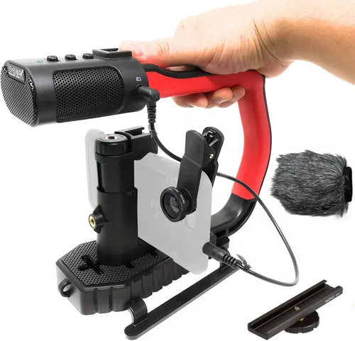 Movo micrig Extreme Sport Edition – Mango de vídeo con micrófono estéreo integrados, Parabrisas, & Fisheye Lente para iPhone 5, 5 C, 5S, 6, 6s, 7,