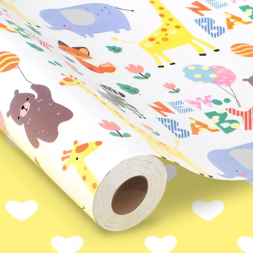 Miniatura 13 de woric Papel de regalo reversible de cumpleaños para niños y niñas, 17 pulgadas x 36 pies, papel de regalo con letras de feliz cumpleaños para azul