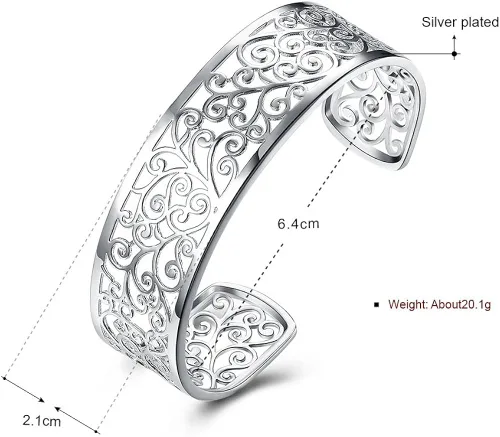 Miniatura 2 de KACON Pulsera de plata de ley 925, brazalete abierto simple de moda para mujeres y niñas