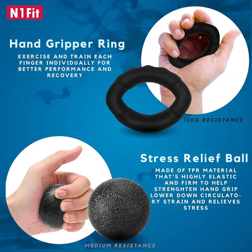 Miniatura 4 de N1Fit Kit de entrenamiento de fuerza de agarre, paquete de 5 fortalecedores de agarre para el antebrazo y muñeca, agarre de mano de resistencia