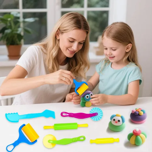 Miniatura 7 de Herramientas de arcilla, juego de herramientas de arcilla y masa para niños, kit de accesorios de masa artesanal con rodillo, espátula de corte