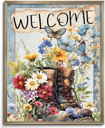 Miniatura 47 de Pintura vintage de paisaje de campo de flores silvestres, arte de pared de paisaje rural de granja, impresión artística de paisaje de jardín