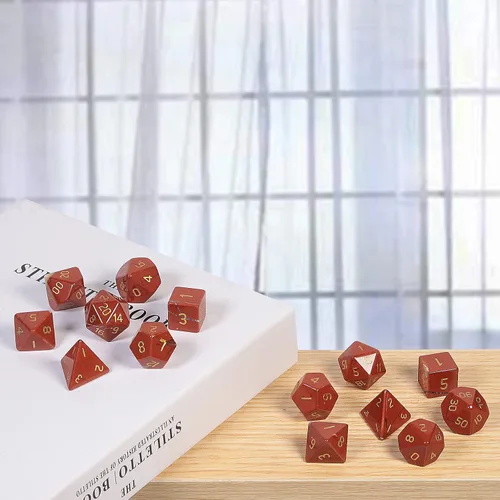 Miniatura 6 de rockcloud Red Jasper DND - Juego de 7 dados poliédricos hechos a mano con piedra de cristal curativo con caja de dados para juegos de mesa RPG MTG