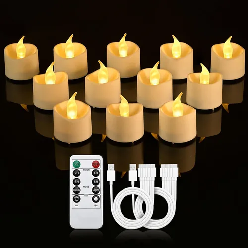 Miniatura 12 de JOSU Velas sin llama, 12 luces LED parpadeantes, funciona con pilas, con temporizador y clips remotos, velas cónicas de ventana blanca cálida