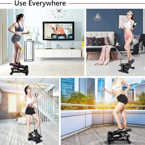 Miniatura 2 de Escalera para ejercicio, mini escalones con banda de resistencia, paso a paso hidráulico con monitor LCD y bandas de resistencia para entrenamiento