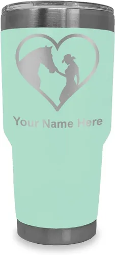 Miniatura 11 de LaserGram Vaso aislado al vacío de 20 onzas, corazón de vaquera de caballo, grabado personalizado incluido (negro)